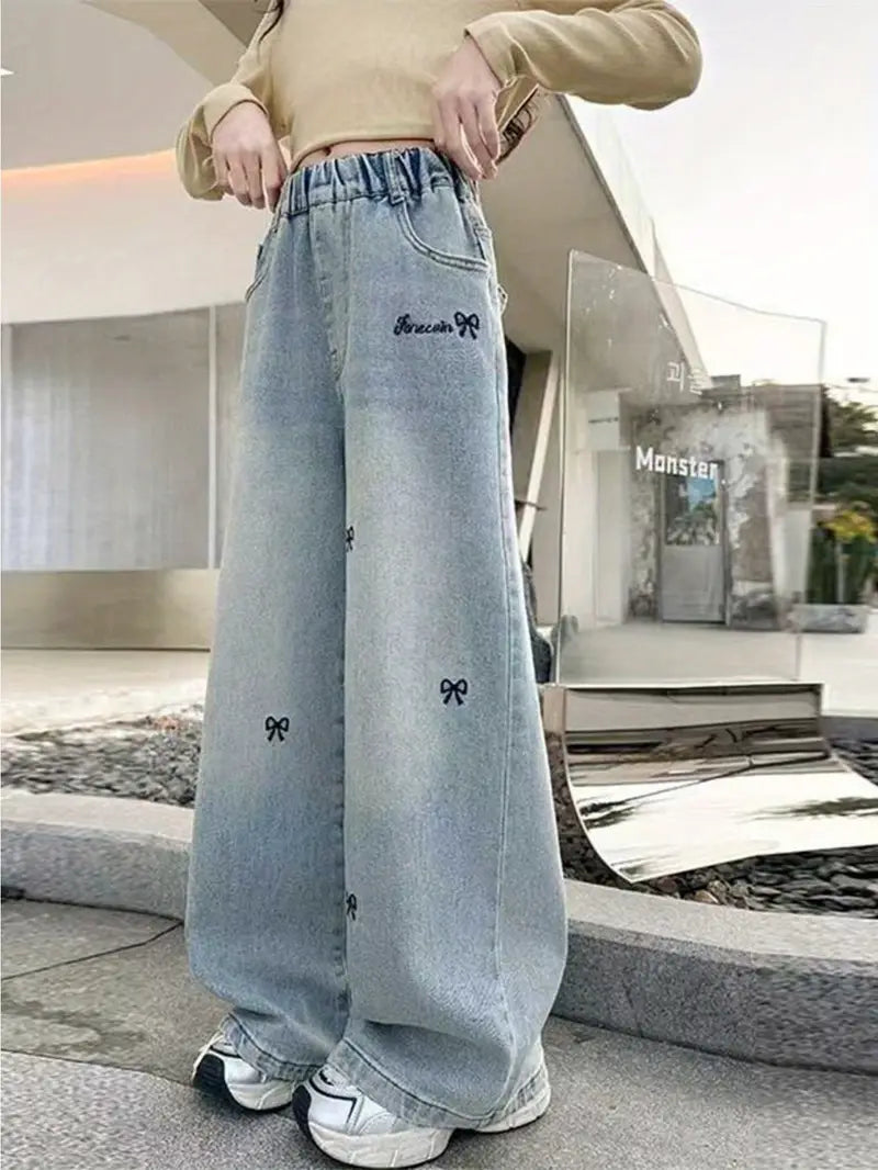 Older Girls' Jeans - 2025 New Spring & Autumn Styles, with Trendy Embroidery Design